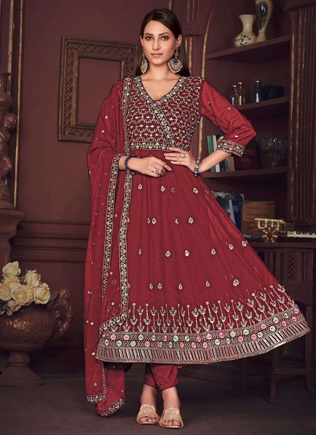 Georgette Dusty Pink Wedding Wear Embroidery Work Readymade Anarkali Suit